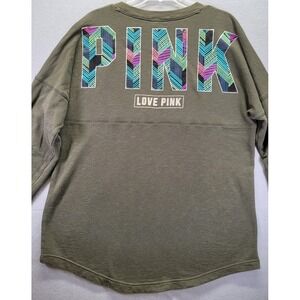 Pink Victoria's Secret‎ Women's Size Large Olive Green Sweatshirt  Pink Spellout